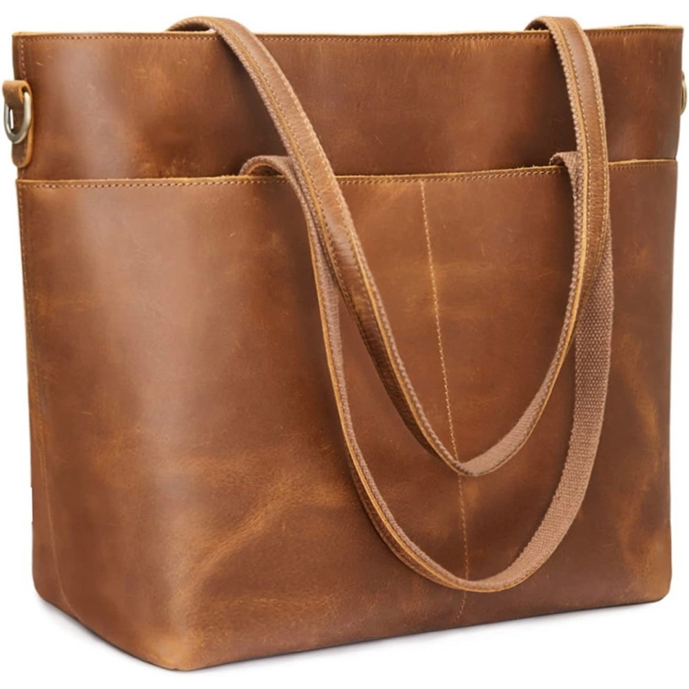 Classic Brown Leather Tote Satchel in excellent condition